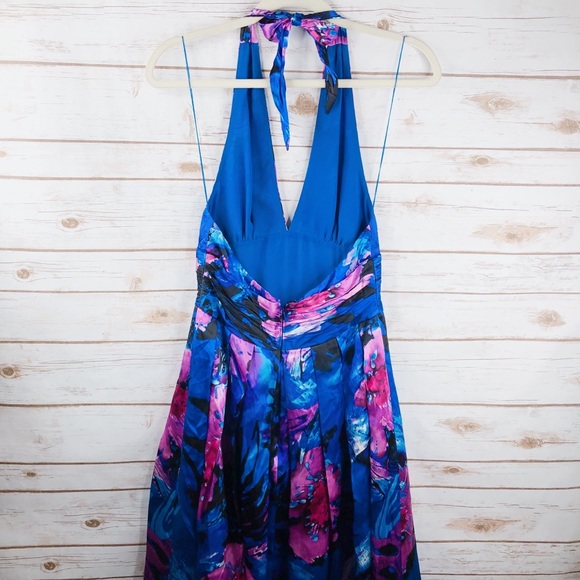 Adrianna Papell floral silk fit flare halter dress - Picture 6 of 8